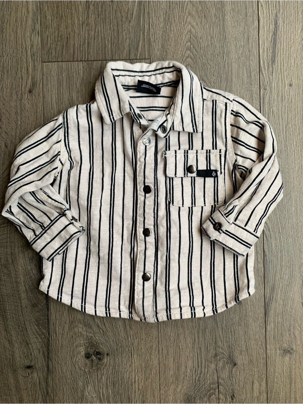 Striped Button-Front Toddler Boy Shirt - White & Black